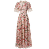 runhufu Industry Color Liede Embroidery Round-Neck Princess Style Long-Sleeve Dresses Summer New 2024
