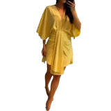 runhufu Summer New Women's Fashion V-Neck Simple Irregular Dress