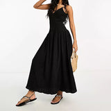 runhufu Women's Summer V-Neck Suspension Suspension Suspension Sumley Sumley High Waist Temperament Dress