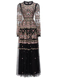 runhufu Industry Embroidery Lantern Sleeve Princess Powder Long Dress Dresses Autumn And Winter Women's New 2024