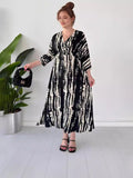 runhufu Fashion Prints In The Summer Of 2024 V-Neck Vacation Comfort Loose Dress