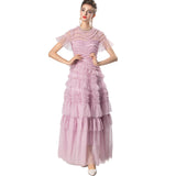 runhufu Wind Round Collar Lotus Leaf Side Splicing Short Sleeves Big Swing Purple Dress Dress Women's Autumn And Winter New 2024