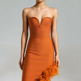 runhufu Dress With Chest V-Neck Sexy Bare Shoulder Feathers Open Name Girl With A Dress Girl