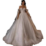 Wedding White Sexy Shoulder-To-Shoulder-Back Wedding Dress 2025 Summer New Temperament High-End Style Wedding Dress