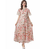 runhufu Industry Color Liede Embroidery Round-Neck Princess Style Long-Sleeve Dresses Summer New 2024