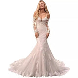 One-Word Shoulder Lace Light Wedding Dress Temperament Long-Sleeved Senior Sense Fishtail Yarn Niche Engagement Welcome Thin Dress