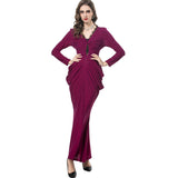 runhufu Deep V-Neck Care Machine Lace Splicing Purple Dress Tight Long Dress Dress Women Autumn New 2025