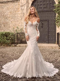 One-Word Shoulder Lace Light Wedding Dress Temperament Long-Sleeved Senior Sense Fishtail Yarn Niche Engagement Welcome Thin Dress
