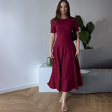 runhufu 2025 New Solid Color Collar Short Sleeve Zipper Casual Commuter Dress