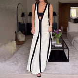 runhufu Women's Summer Sexy V-Neck Wide Shoulder Collsion Casual Dress