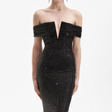 runhufu Fashion Dress Elegant V-Neck Sexy Hot Diamond Into Shoulder Sleeve Banquet Dress Bodyd Women