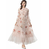 runhufu Industry Lily Three-Dimensional Lace Collar Long-Sleeved Lotus Side Princess Dress New Women's Autumn And Winter 2024