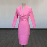 runhufu Deep V-Neck Fashion Trendy Long Sleeve Banded Dress With High-End Banquet Evening Dress