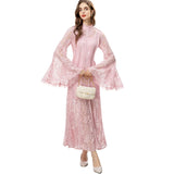 runhufu Style Collar Lace Splicing Horn Long Sleeve Long Dress Dress Spring And Summer New Women's Dress 2024