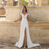 Light Wedding Dress 2025 New Simple Repair Shoulder Fork Bride Drag Tail Out Of The Yarn Shot Thin