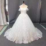 Lace Wedding Dress 2025 New Single-Word Shoulder Main Wedding Dress Large-Size Tail Dress Summer