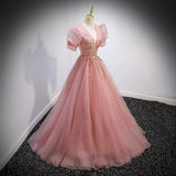 runhufu Evening Dress Dress Female Solid Color Host V Lead French Princess Vocal Art Test Solo Performance Dress Pink