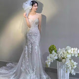 Fishtail Lace Wedding Dress Yarn Advanced Texture 2025 New Bride Slimming Super Fairy Boobs Go Out Yarn Woman