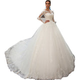 Wedding Dress 2025 New Round-Neck Long-Sleeved Lace Thin French Bridal Hairy Tail Wedding Dress