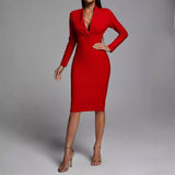 runhufu Deep V-Neck Fashion Trendy Long Sleeve Banded Dress With High-End Banquet Evening Dress
