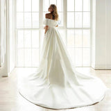 The New Light Wedding Dress Stite Long Tail Temperament Simple Hepburn Style Presided Over The Word Shoulder Wedding Dress Summer