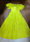 runhufu Niche 2024 Summer Wind V Collar Bubble Sleeves Short Sleeve Splicing Folds To Collect Waist Pink Dress Dress