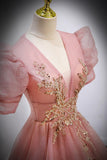 runhufu Evening Dress Dress Female Solid Color Host V Lead French Princess Vocal Art Test Solo Performance Dress Pink