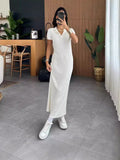 runhufu Fashion V-Neck Solid Color Comfortable Short Sleeve Dress For Fall 2024
