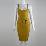 runhufu Women's Bandage Dress New Multi-Color V-Neck Sling Fashion Belt Tight Bandage Skirt