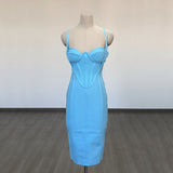 runhufu Sexy Ass Tight Simple Cross-Hanging Neck Dress Green