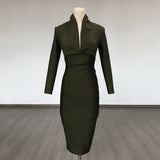 runhufu Deep V-Neck Fashion Trendy Long Sleeve Banded Dress With High-End Banquet Evening Dress