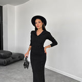 runhufu Fashion Knitted Solid Color In Autumn 2024 V-Neck Bag Hip Dress