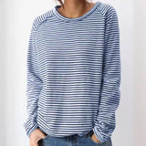 runhufu New Casual Women's Loose Collar With Shoulder Long Sleeve Top Striped Prints Of Shawl