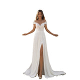 Simple Light Wedding Dress 2025 New Slim-And-A-Shoulder Open-Fork Bride Drag Tail Yarn Travel Shot Thin
