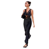 runhufu Lazy French Holiday Long Lace Dress Sexy Pure Hot Girl Show Back V-Neck Dress Girl