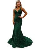 runhufu Ball Dress Body-Bagged Fishtail Small Tail Evening Dress Fine Shoulder-Band V-Neck Party Dress