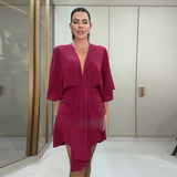 runhufu Summer New Women's Fashion V-Neck Simple Irregular Dress