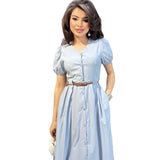 runhufu Solid-Color V-Neck Short-Sleeved Multi-Button Belt Casual Dress In Autumn 2025