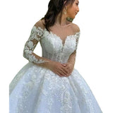 White Wedding Dress 2025 New Mid-Rise Long-Sleeved Lace French High-End One-Word Shoulder Drag Tail Wedding Dress Summer