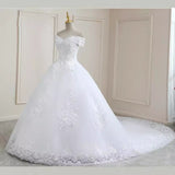 2025 New Word Shoulder Slim Slim Tug Tail Wedding Dress Large Code Simple Wedding Dress