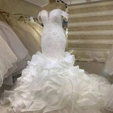 Customer For 2025 Wedding Dress A Word Shoulder Long-Sleeved Nail Beaded Fishtail Ass Sexy Thin Tailing Summer