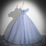 runhufu Shoulder Light Blue Vocal Art Exam Performance Dress Solo Fluffy Skirt Princess Adult Ceremony Presided Over The Annual Meeting Dress