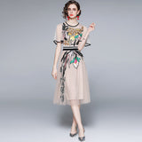 runhufu Collar Lotus Leaf Short Sleeve Heavy Industry Mesh Embroidery Flower Waist Swing Princess Style Dress 2025 Summer New