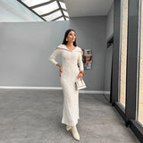 runhufu Fashion Knitted Solid Color In Autumn 2024 V-Neck Bag Hip Dress