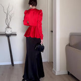 runhufu Women's Dress French Style Dress V-Neck Sexy Temperament With High-Rise Half-Body Skirt