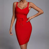 runhufu Women's Bandage Dress New Multi-Color V-Neck Sling Fashion Belt Tight Bandage Skirt