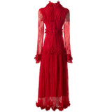runhufu Industry Three-Dimensional Flower Collared Long-Sleeved Lace-Bum Dress Princess Dress Autumn And Winter Women's Dress New 2024