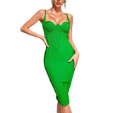 runhufu Sexy Ass Tight Simple Cross-Hanging Neck Dress Green
