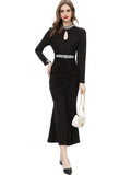 runhufu Industry Nails Sexy Hollow Long-Sleeved Fishtail Princess Dress Dress Women's Spring And Summer New 2024