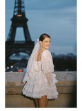 runhufu Summer New French Design Hollow Short Romantic Lace Splicing Princess Dress